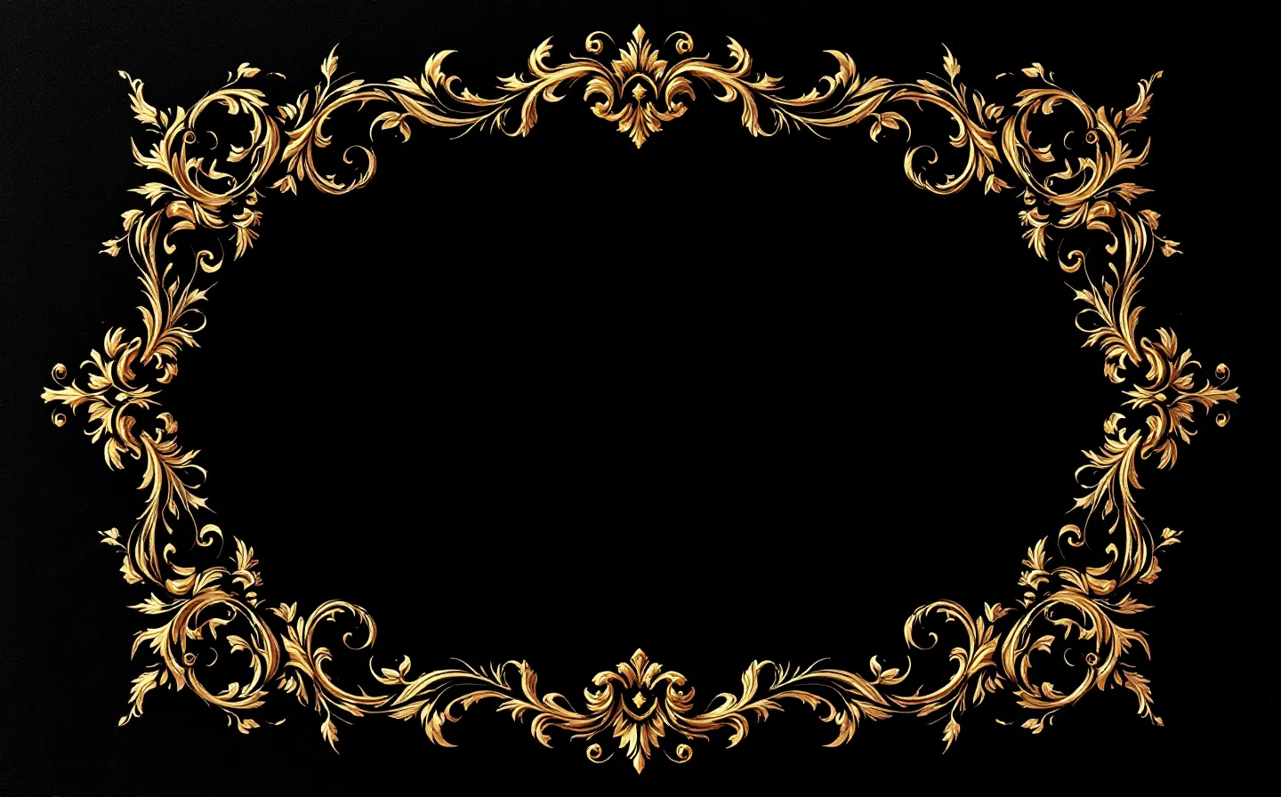 Ornate engraved gold cartouche frame on a chiaroscuro black ground for the hero panel